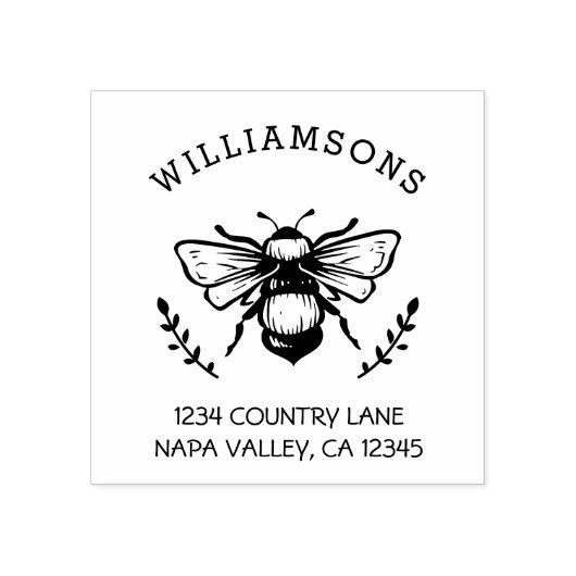 Rustieke hommel | Achternaam Retouradres Rubberstempel (Afrduk)