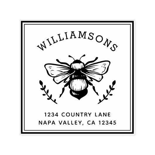 Rustieke hommel | Achternaam Retouradres Zelfinktende Stempel (Design)