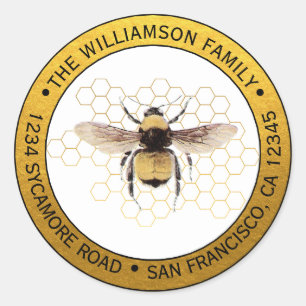 Rustieke Hommels Ronde Retouradres Goud Sticker