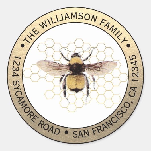 Rustieke Hommels Ronde Retouradres Ronde Sticker (Voorkant)