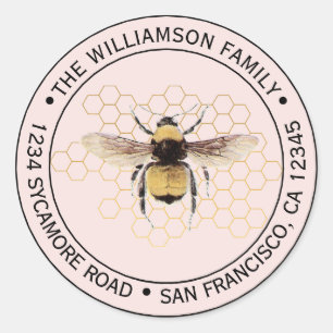 Rustieke Hommels Ronde Retouradres Roze Sticker