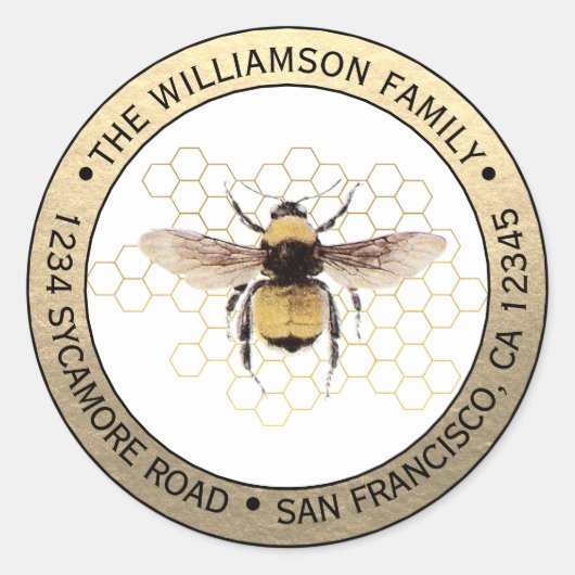 Rustieke Hommels Ronde Retouradres Sticker (Voorkant)