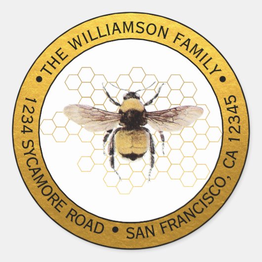 Rustieke Hommelse Ronde Retouradres Goud Ronde Sticker (Voorkant)