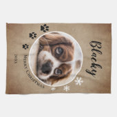 Rustieke hond huisdier foto Vrolijk Kerstfeest Theedoek (Horizontaal)