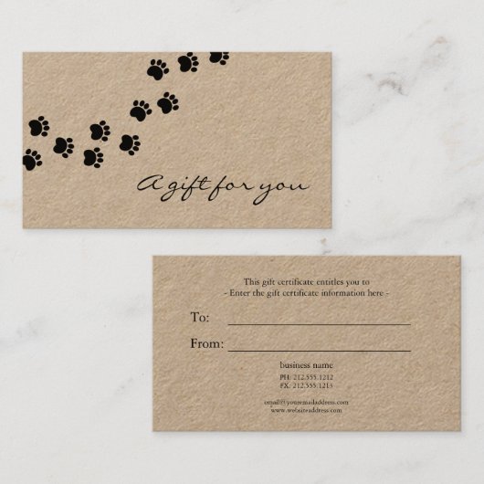 Rustieke hond poot pad kraft papier gift certifica visitekaartje (Voorkant / Achterkant)