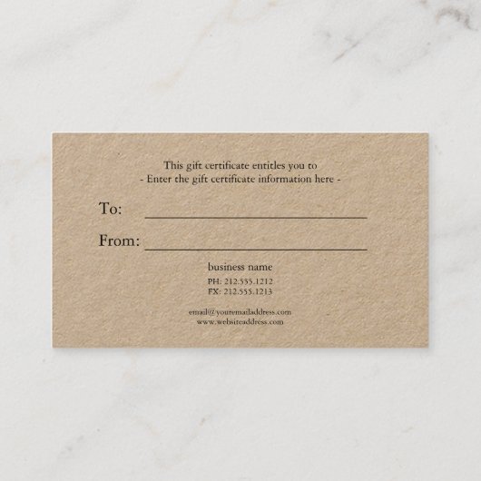 Rustieke hond poot pad kraft papier gift certifica visitekaartje (Achterkant)