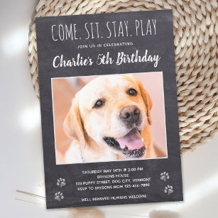 Rustieke hond verjaardagsfeestje puppy huisdier fo uitnodiging briefkaart