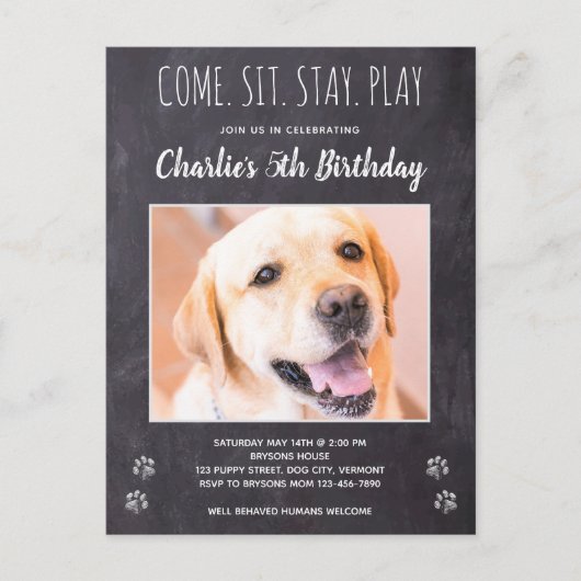 Rustieke hond verjaardagsfeestje puppy huisdier fo uitnodiging briefkaart (Voorkant)