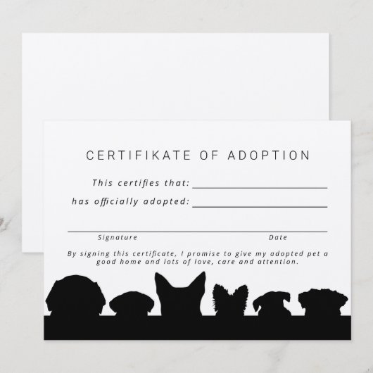 Rustieke honden silhouetten Certificaat van adopti Kaart (Voorkant / Achterkant)
