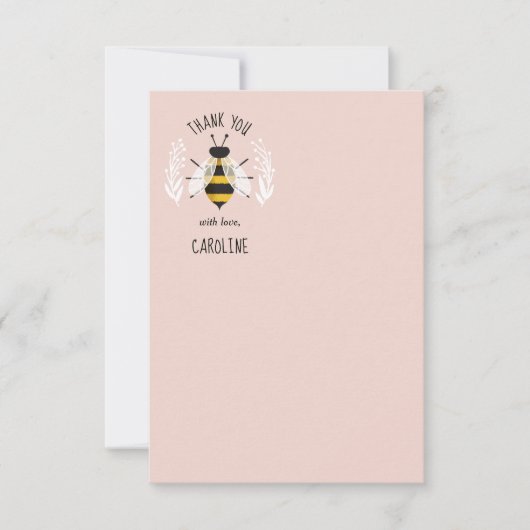 Rustieke Honey Bee Pink Flat Dank u Opmerking Kaar Bedankkaart (Voorkant)