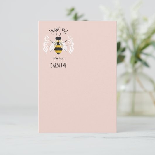 Rustieke Honey Bee Pink Flat Dank u Opmerking Kaar Bedankkaart (Staand voorkant)