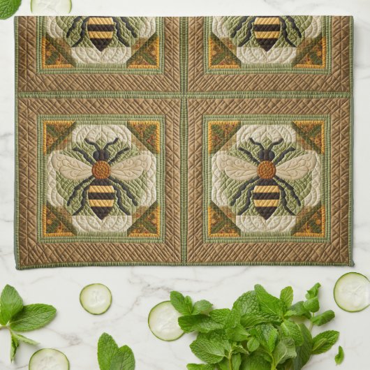 Rustieke Honeybee Faux Quilt Twee Theedoek (Gevouwen)