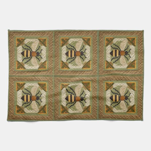 Rustieke Honeybee Faux Quilt Twee Theedoek (Horizontaal)
