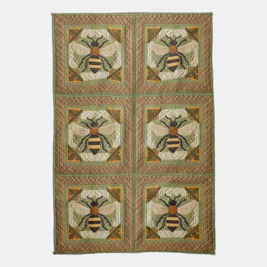 Rustieke Honeybee Faux Quilt Twee Theedoek (Verticaal)