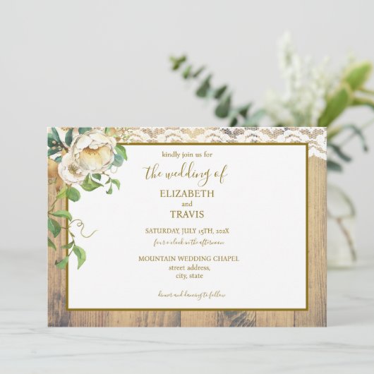 Rustieke Honeyed Pine Wedding Kaart (Staand voorkant)