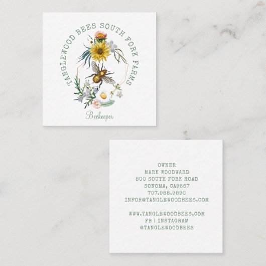 Rustieke Honing Bee Apiary Paardebloem Floral Squa Vierkante Visitekaartje (Voorkant / Achterkant)
