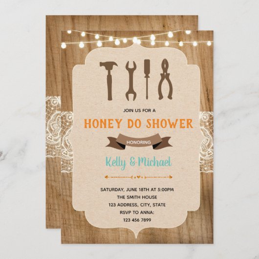 Rustieke honing doen douche Uitnodiging (Voorkant / Achterkant)