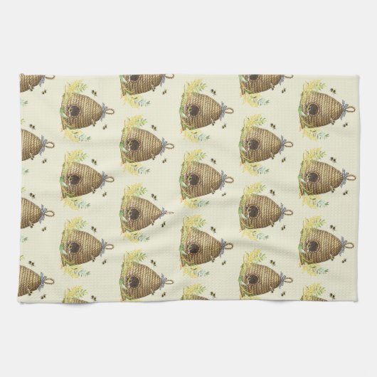 Rustieke honingbijenkorf theedoek (Horizontaal)