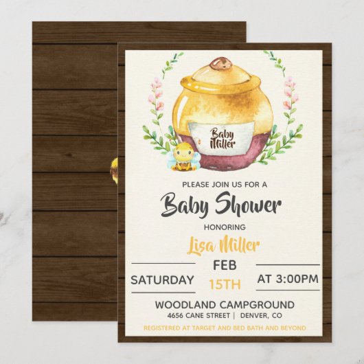 Rustieke honingpot & Bij Baby Shower Kaart (Voorkant / Achterkant)