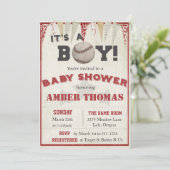 Rustieke honkbal baby jongen shower uitnodiging (Staand voorkant)