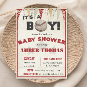 Rustieke honkbal baby jongen shower uitnodiging