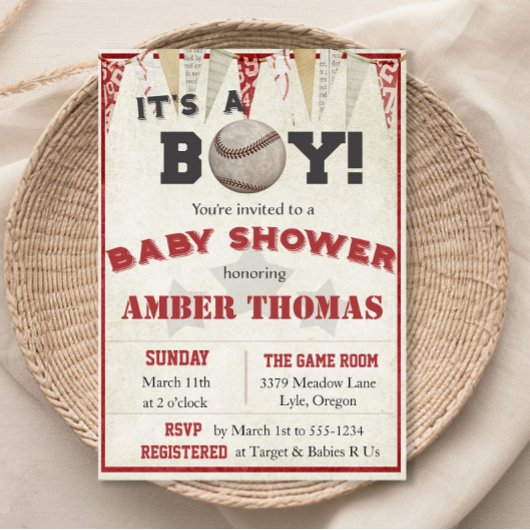 Rustieke honkbal baby jongen shower uitnodiging