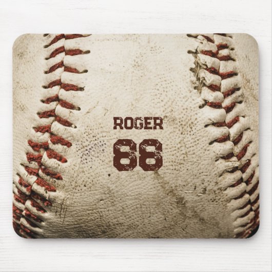 Rustieke honkbal naam Initialen nummer Muismat (Voorkant)