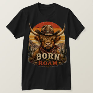 Rustieke Hoogland Koe Cowboy Woestijn Zonsondergan T-shirt