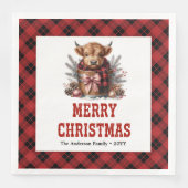 Rustieke hooglandkoe kerst servetten buffalo ruit  (Voorkant)