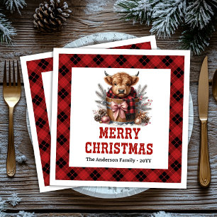 Rustieke hooglandkoe kerst servetten buffalo ruit 