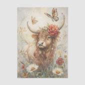 Rustieke Hooglandkoe Met Vlinder Decoupage Tissuepapier (Voorkant)