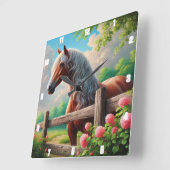 Rustieke Horse Meadow Vibrant Countryside Vierkante Klok (Hoek)