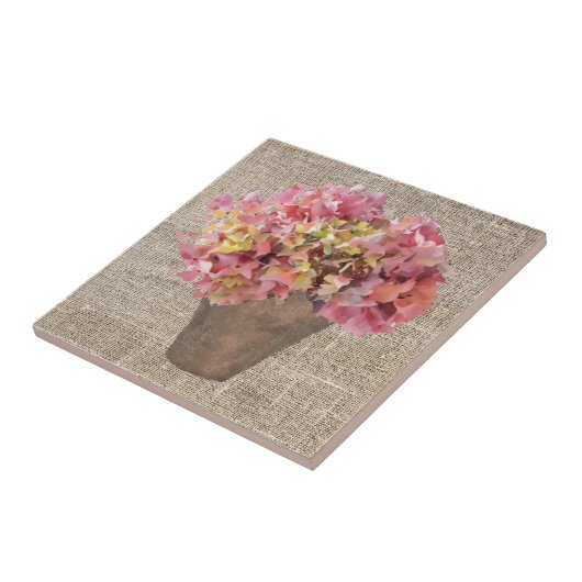 Rustieke Hortensia in Vaas Bloemen op Canvas Tegeltje (Zijkant)