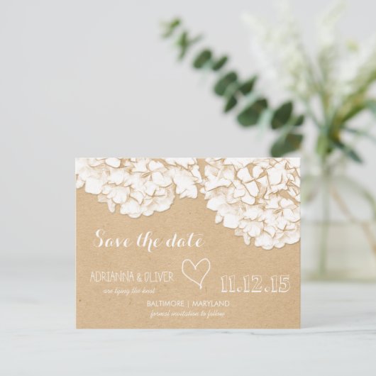 Rustieke Hortensia's Floral Save The Date Aankondigingskaart (Staand voorkant)