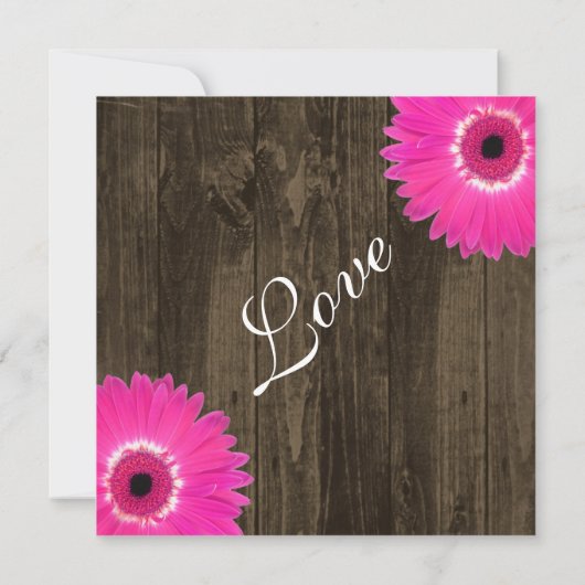 Rustieke Hot Pink Daisy Square bruiloft uitnodigin Kaart (Achterkant)