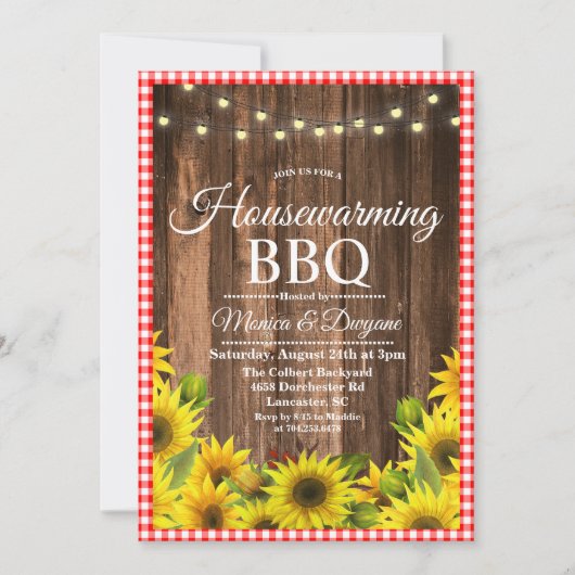 Rustieke Housewarming BBQ Zonnebloem Uitnodiging (Voorkant)