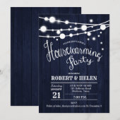 Rustieke housewarming party - Navy Blue Wood Kaart (Voorkant / Achterkant)