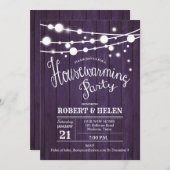 Rustieke housewarming party - Paarse houtpatroon Kaart (Voorkant / Achterkant)