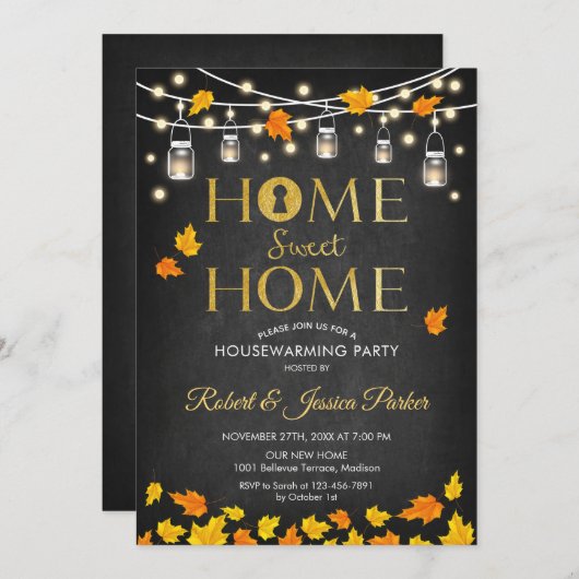 Rustieke housewarming party - schoolbord val blade kaart (Voorkant / Achterkant)