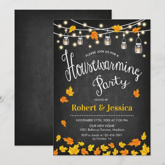 Rustieke housewarming party - schoolbord val blade kaart (Voorkant / Achterkant)