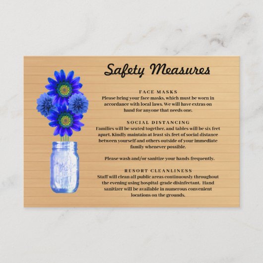 Rustieke Hout Blauw Bloemen Mason Jar Veiligheidsm Informatiekaartje (Voorkant)