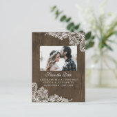 Rustieke Hout Bloem Wit Kant Foto Save the Date Aankondigingskaart (Staand voorkant)