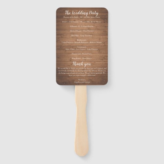 Rustieke hout bloemenbruiloft programma fan handwaaier (Achterkant)