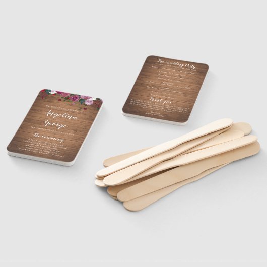 Rustieke hout bloemenbruiloft programma fan handwaaier (Niet-gemonteerd)