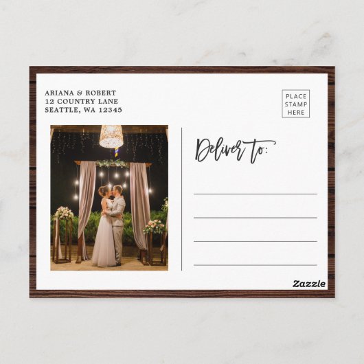 Rustieke hout bloemenkrans foto dank u briefkaart (Achterkant)