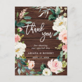 Rustieke hout bloemenkrans foto dank u briefkaart (Voorkant)