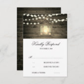 Rustieke hout bloemenlantaarn verlichting bruiloft RSVP kaartje (Voorkant / Achterkant)