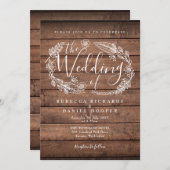 Rustieke Hout Bloemenslingers Script Bruiloft Kaart (Voorkant / Achterkant)