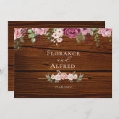 Rustieke hout bloemrijke elegante witte maroon tro save the date (Voorkant / Achterkant)