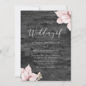 Rustieke hout blush bloemen bruiloft uitnodiging (Voorkant)